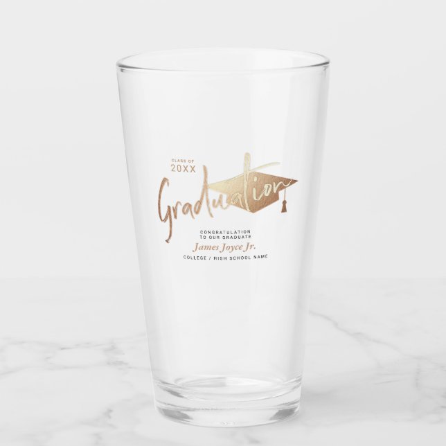 Elegant Gold Graduation Script Beer Glass (Front)