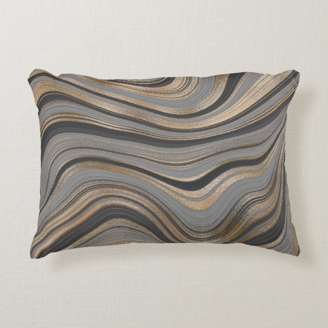 Elegant gold gray abstract accent pillow (Front)