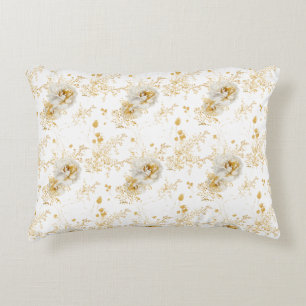 Elegant Gold Gray Floral  Accent Pillow