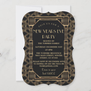 Elegant Gold Great Gatsby 1920s New Year Party Invitation