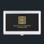 Elegant Gold Greek Key Interior Designer Black Business Card Holder<br><div class="desc">Coordinates with the Elegant Gold Greek Key Interior Designer Black Business Card Template by 1201AM. A faux metallic gold greek key emblem is combined with your name or business name for a chic logo on this personalized business card holder. © 1201AM CREATIVE</div>