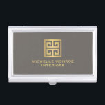 Elegant Gold Greek Key Interior Designer Taupe Business Card Holder<br><div class="desc">Coordinates with the Elegant Gold Greek Key Interior Designer Taupe Business Card Template by 1201AM. A faux metallic gold greek key emblem is combined with your name or business name for a chic logo on this personalized business card holder. © 1201AM CREATIVE</div>