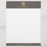 Elegant Gold Greek Key Interior Designer Taupe Letterhead<br><div class="desc">Coordinates with the Elegant Gold Greek Key Interior Designer Taupe Business Card Template by 1201AM. A faux metallic gold greek key emblem is combined with your name or business name for a chic logo on this personalized letterhead. Set on a dark taupe/khaki background for a vintage aesthetic. This design is...</div>