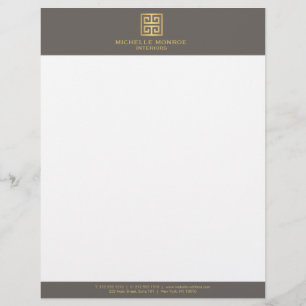 Elegant Gold Greek Key Interior Designer Taupe Letterhead