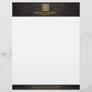 Elegant Gold Greek Key Interior Designer Woodgrain Letterhead