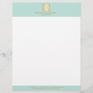Elegant Gold Greek Key on Mint Interior Designer Letterhead
