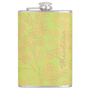 Elegant Gold Green Abstract Floral Hip Flask