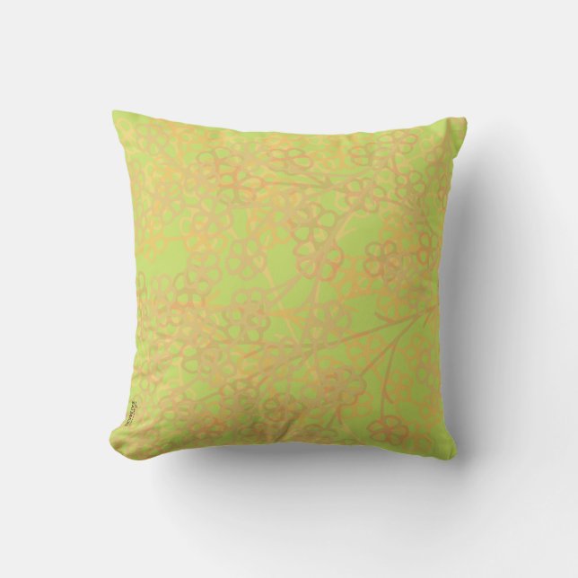 Elegant Gold Green Abstract Floral Pattern Throw Pillow (Front)