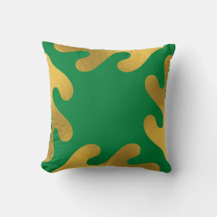 Elegant Gold Green Abstract Leaf Pattern Throw Pillow