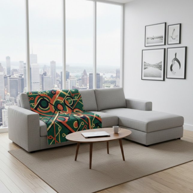 Elegant Gold & Green Art Deco Geometric Blanket (Creator Uploaded)