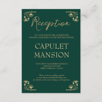 Elegant gold & green Art Deco wedding reception Enclosure Card