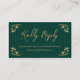 Elegant gold & green Art Deco wedding website RSVP Enclosure Card