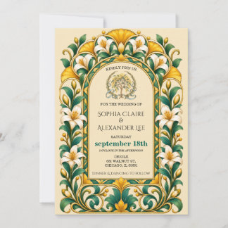 Elegant Gold Green Art Nouveau Wedding Invitation