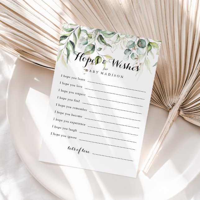 Elegant Gold Green Baby Shower Hopes & Wishes Card (Creator Uploaded)