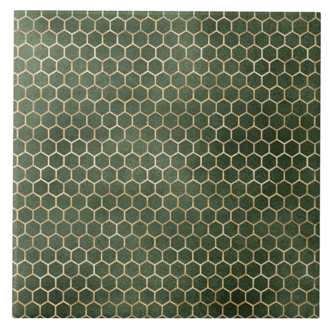 Elegant Gold Green Beehive Honeycomb Tile (Front)