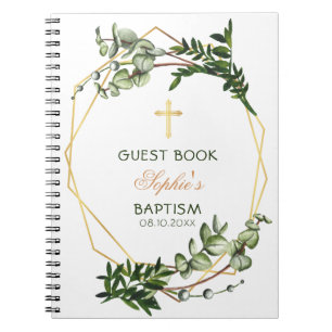 Elégant Gold & Green Botanical Baptism Livre d'inv