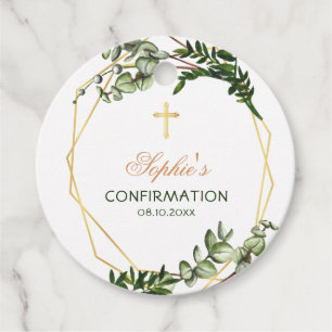 Elegant Gold & Green Botanical Confirmation Favour Tags