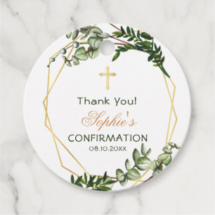 Elegant Gold & Green Botanical Confirmation Favour Tags