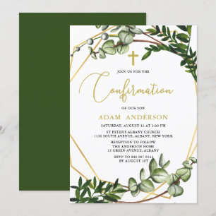 Elegant Gold & Green Botanical Confirmation Invitation