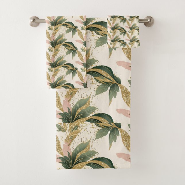 Elegant Gold & Green Botanical Leaf Pattern (En situation)