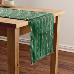 Elegant Gold & Green Christmas Pattern Short Table Runner