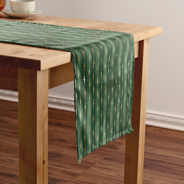 Elegant Gold & Green Christmas Pattern  Short Table Runner (In Situ)