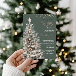 Elegant Gold & Green Christmas Tree Party Invitation