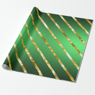 Elegant Gold Green Diagonal Stripes Pattern Wrapping Paper