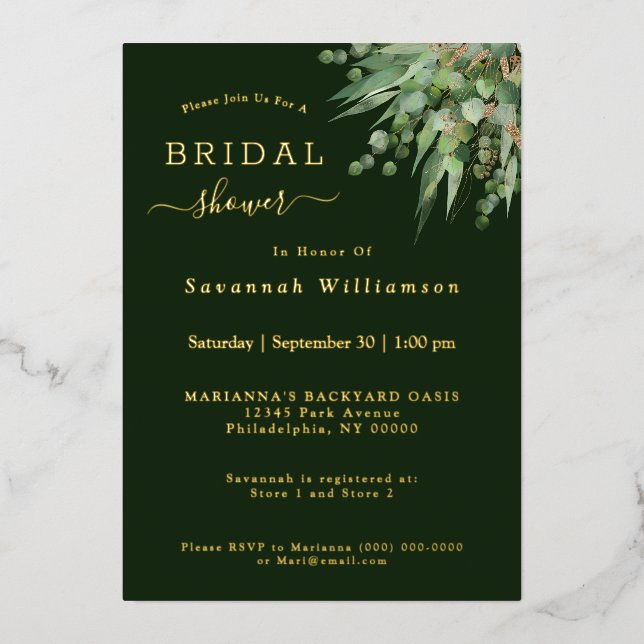 Elegant Gold Green Eucalyptus Bridal Shower (Front)