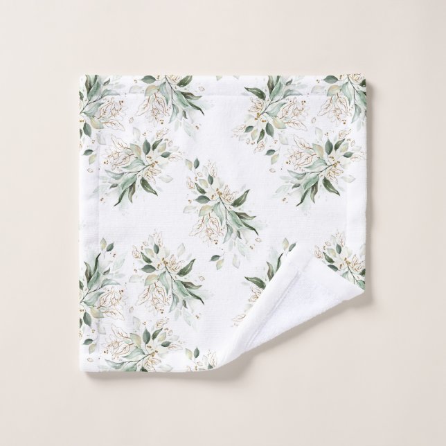 Élégant Gold Green Foliage Blanc (Gant de toilette)