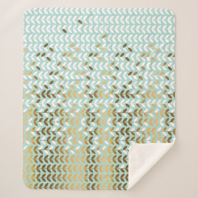 Elegant Gold Green Leaf Pattern Sherpa Blanket (Front)