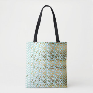 Elegant Gold Green Leaf Pattern Tote Bag