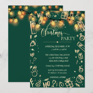 Elegant Gold Green,Lights Company Christmas Party Invitation