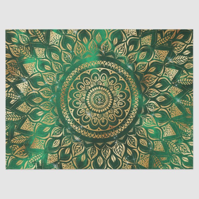 Elegant Gold Green Mandala Floral Tissue Paper (Front)