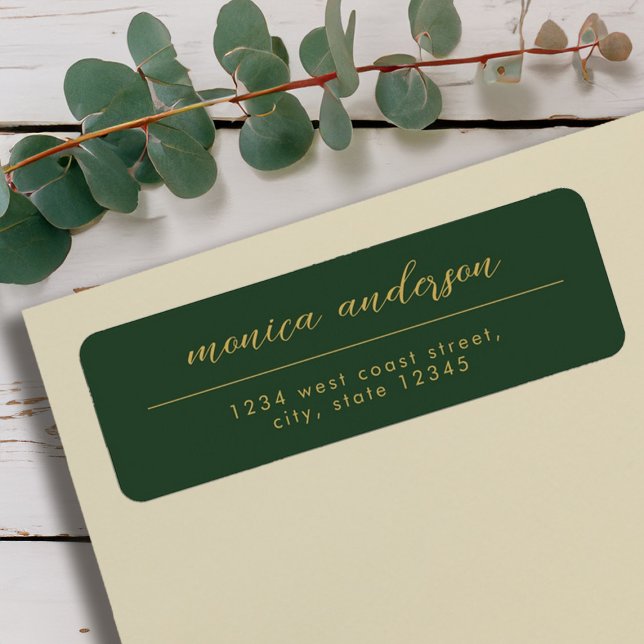 Élégant Gold Green Minimalist Nom de script (Elegant Gold Green Minimalist Script Name Label)
