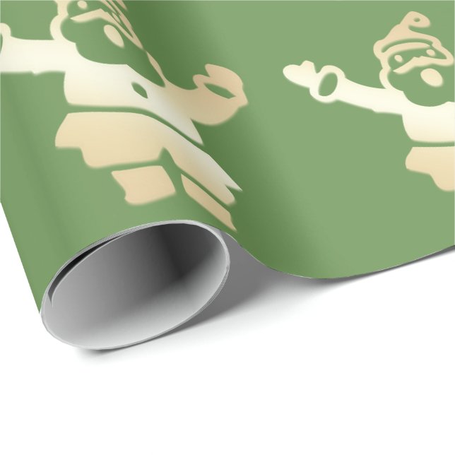 Elegant Gold & Green Santa Claus Christmas Pattern Wrapping Paper (Roll Corner)