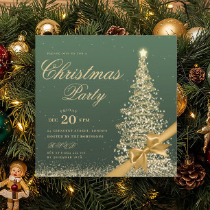 Elegant Gold Green Winter Christmas Tree Bow  Invitation