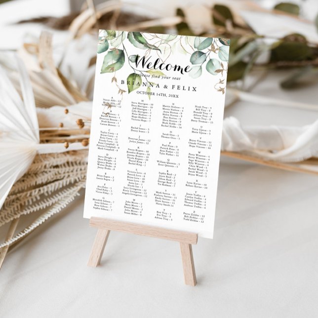 Elegant Gold Greenery Alphabetical Seating Chart (Creator Uploaded)