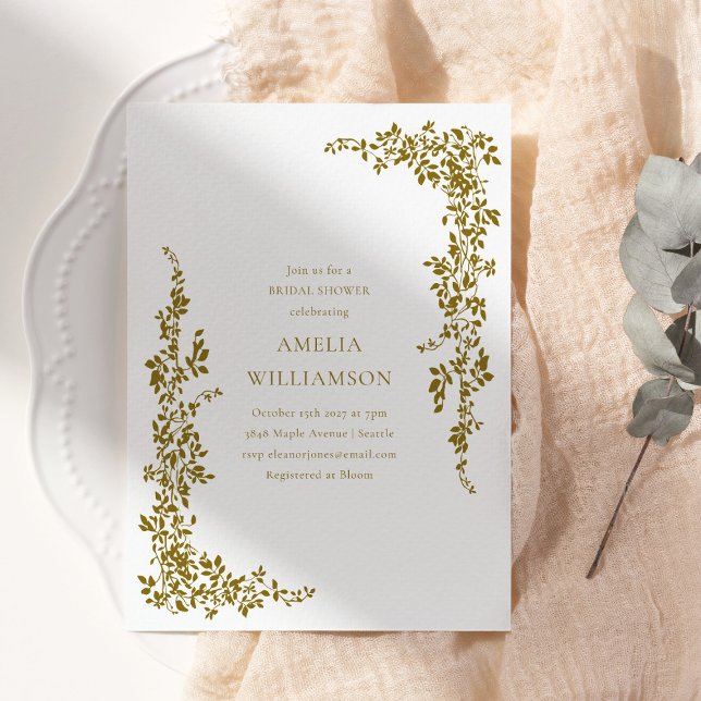 Elegant Gold Greenery Bridal Shower Frame Formal Invitation (Creator Uploaded)