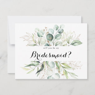 Elegant Gold Greenery Bridesmaid Proposal Card