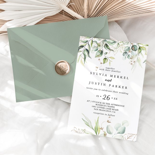 Elegant Gold Greenery Calligraphy Casual Wedding Invitation (Creator Uploaded)