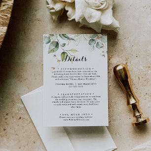 Elegant Gold Greenery Calligraphy Wedding Details Enclosure Card
