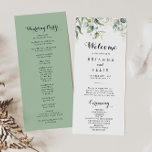 Elegant Gold Greenery Calligraphy Wedding Program<br><div class="desc">This elegant gold greenery calligraphy wedding program is perfect for a simple wedding. The design features hand-drawn gold and botanical green eucalyptus leaves,  inspiring artistic beauty.</div>