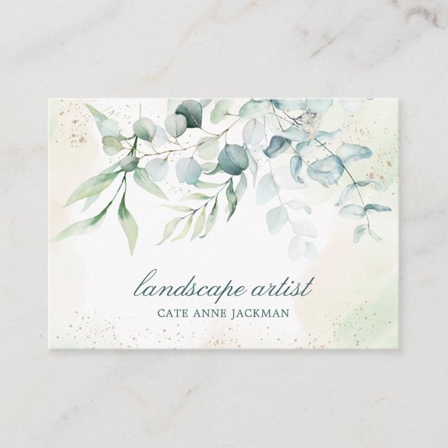 Elegant Gold Greenery Eucalyptus Business Card (Front)