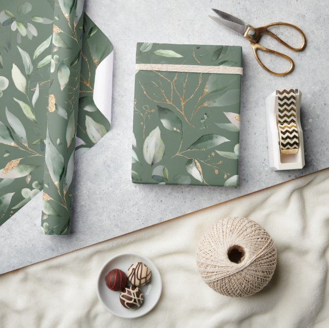 Elegant Gold Greenery Eucalyptus Leaves  Wrapping Paper (Crafts)