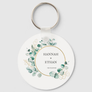 Elegant Gold Greenery Eucalyptus Personalized Keychain