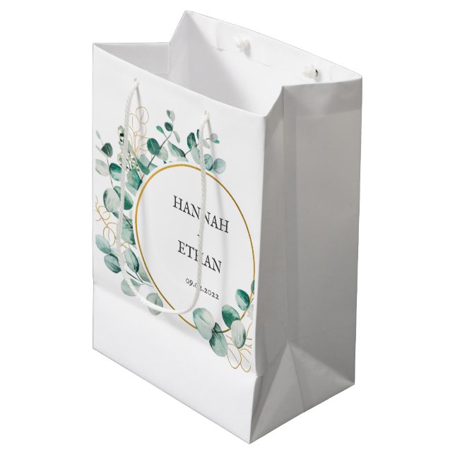 Elegant Gold Greenery Eucalyptus Personalized   Medium Gift Bag (Front Angled)