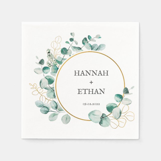 Elegant Gold Greenery Eucalyptus Personalized  Napkin (Front)