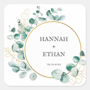 Elegant Gold Greenery Eucalyptus Personalized Square Sticker