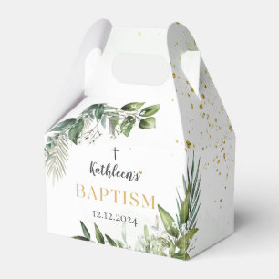 Elegant Gold Greenery Floral Foliage Baptism Favor Box